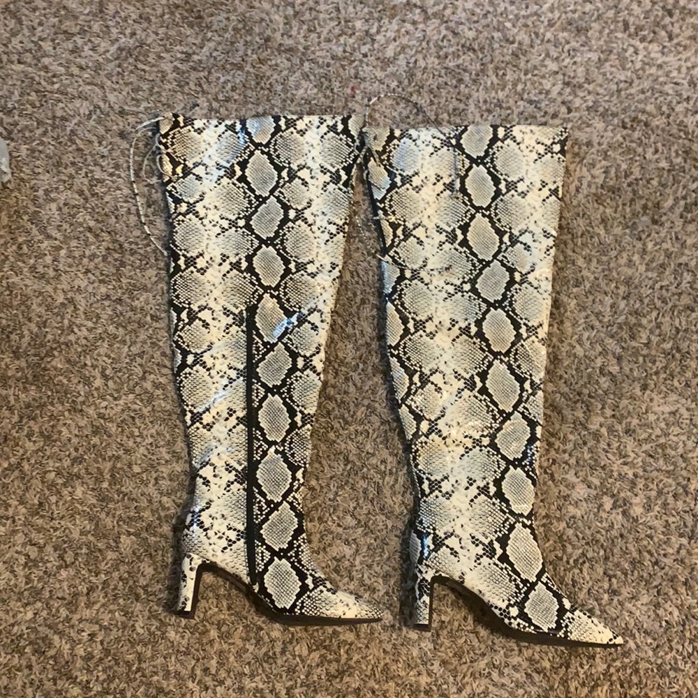 Nadia X FTF Thigh High Snake Skin Print Boots